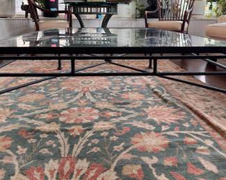 Giacometti Style Patinated Wrought Iron Coffee Table with Glass Top. Measures 40" x 60" x 18" H. Photo 2 of 6.