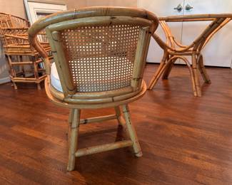 Vintage Bamboo Dining Dinette Set with Four Swivel Bamboo Chairs with Cane Backs. Photo 4 of 4