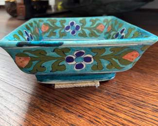 Teal Colored Square Bowl. Photo 1 of 3.