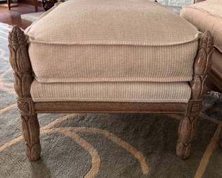 Marge Carson Weathered Wood French Bergere Chair & Ottoman. Chair Measures 30" W x 24" D x 20" H to Finial. Ottoman Measures 32" W x 34" D. Photo 8 of 9.