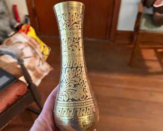 Brass Etched Bud Vase