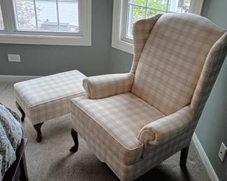 Wing back chair with ottoman 
