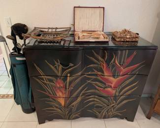 Bird of Paradise painted chest of drawers 