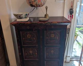 vintage asian painted cabinet