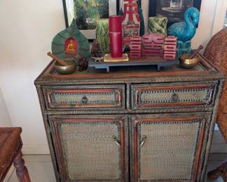 awesome cabinet piece and candles, decor, statues, and artwork