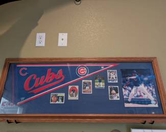 Cubs banner with vintage cards