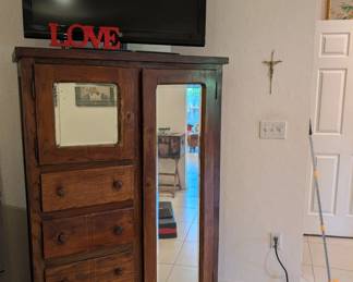Vintage dark wood cabinet with mirrors 
