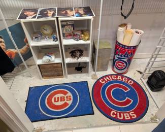 Vintage Muhammad Ali poster, Cubs rugs, Beatles, Cubs poster can, and more