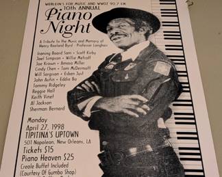 poster 10th Annual Piano Night, a tribute event for New Orleans blues and R&B pianist Professor Longhair (Henry Roeland Byrd) 1998