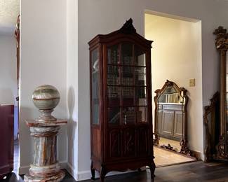 Green Onyx Pedestal, Louis XV Vitrine, French Antiques Mantle Mirror