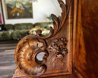Antique French Carved Louis XV Secretary Cabinet, Vanity, Cupboard