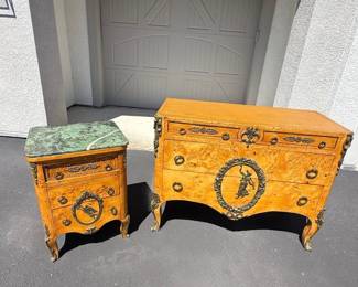 Pair Antique French Style Dresser and Nightstand