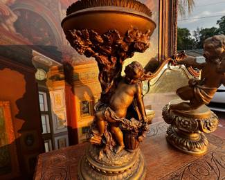 Gold Cherub Birdbath