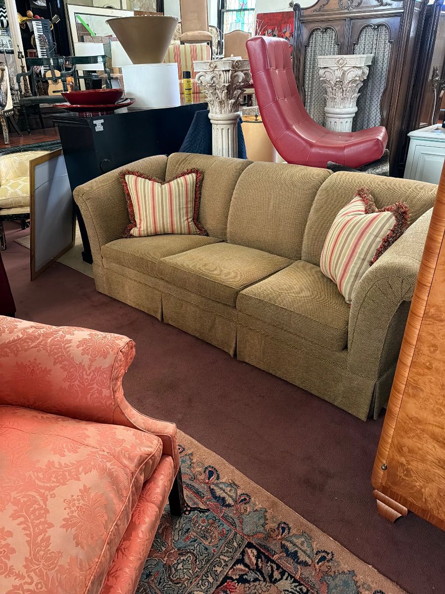 Custom upholstered designer sofa in near new condition!