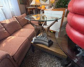 Designer Chenille Sofa pictured by custom made tables on a Stark Leopard Carpet!