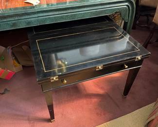 Vintage Henredon Coffee Table with Fold Out Leaves displaying a beautiful wood inlaid interior 