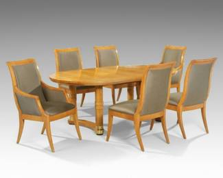 Gorgeous Neoclassical Dining room table and chairs .  Small serving buffet on wheels to match also available 