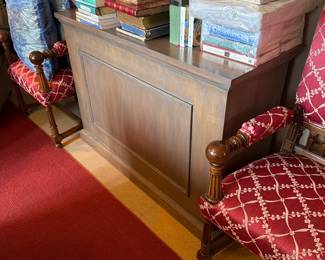 Custom Power Lift Television Cabinet fLanked by two Antique Chairs