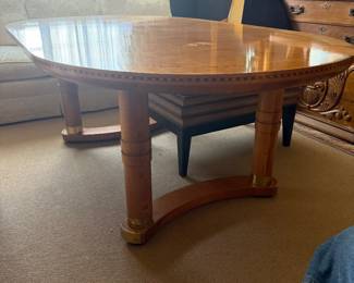 Beautiful Inlaid Beidermeirer Style Dining Table with SIX Chairs, two leaves and CUSTOM PADS! By Hickory Chair!  