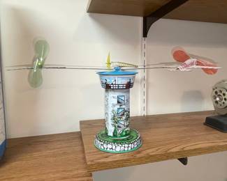 Tin Lithographed Wind-Up Toy - Lighthouse with Rotating Propellers