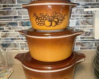 Pyrex "Old Orchard" Pattern Casserole Dishes