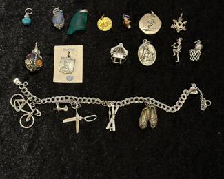 Sterling Silver Charm Bracelet with and Assorted Charms