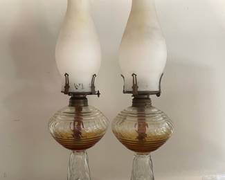 Victorian Era Glass Oil Lamps (Pair)