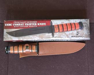 Officially Licensed United Cutlery USMC Combat Fighter Knife with Leather Sheath