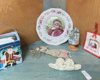 Vintage Christmas Decorative Plate and Cherub Figurine