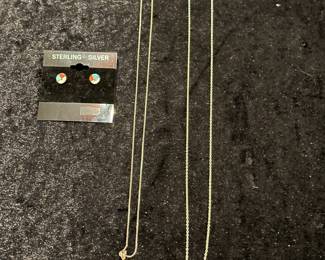 Sterling Silver Cross Pendant Necklace and Inlaid Stud Earrings