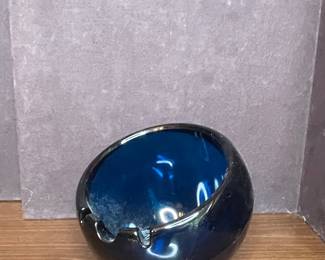 Vtg Cobalt Blue Orb Ashtray