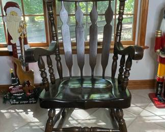 Vintage Stenciled Pine Rocking Chair with Floral Design
