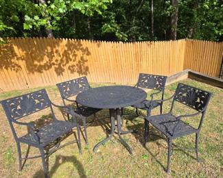 Cast Aluminum Patio Dining Set with Table and Four Chairs
