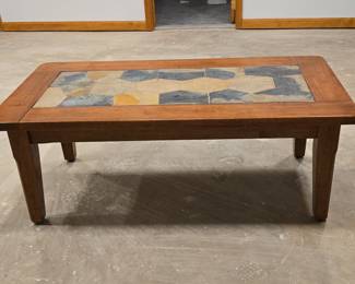 Mid-Century Modern Teak and Slate Tile Coffee Table