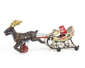 Hubley Cast Iron Santa Sleigh with Reindeer