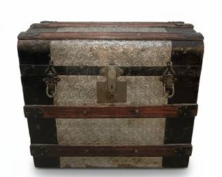 Embossed Tin Dome Top Steamer Trunk Vtg