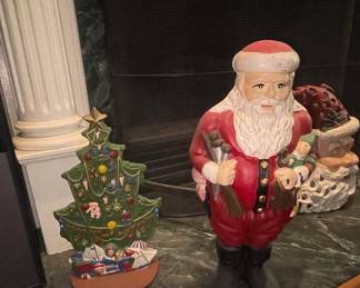 Vintage Ceramic Santa Claus and Cast Iron Tree Doorstopper