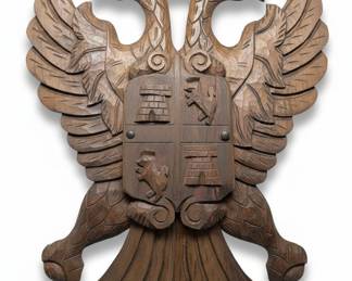 Carved Wooden Double-Headed Eagle Coat of Arms Plaque