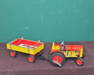 Kovap Tin Lithograph Zetor Tractor and Trailer Toy