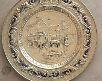 Vintage Embossed Brass Wall Plaque - "The Gunsmiths" Scene