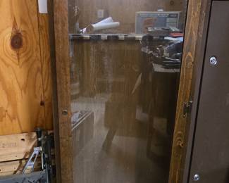 Oak Gun Cabinet with Glass Doors and Drawers