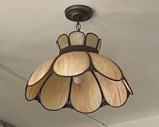 Vintage Amber and Cream Slag Glass Bell Pendant Light