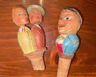 Vintage ANRI Hand-Carved Wooden Character Bottle Stoppers