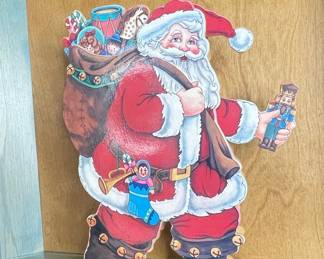Vintage Santa Claus Cardboard Cutout with Nutcracker