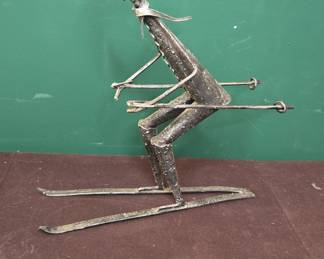 Metal Skier Sculpture