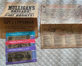 Confederate Currency Reproductions and Civil War Poster Set