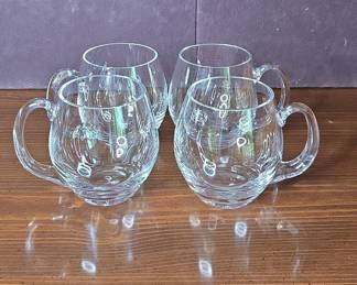 Clear Glass Balloon Mugs with Etched Floral Design