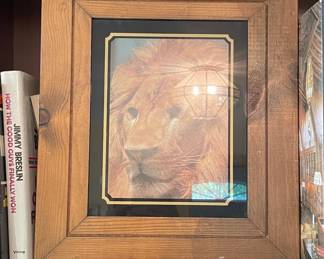 Framed Lion Portrait Print by Marjorie Brice