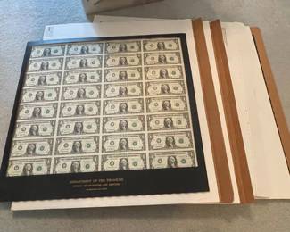Uncorculated Sheets of One Dollar Bills
