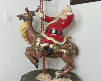 Santa Claus on Reindeer Carousel Figure